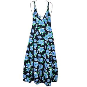 Free People Finer Things Floral Printed Midi Dress Black Blue Combo Medium